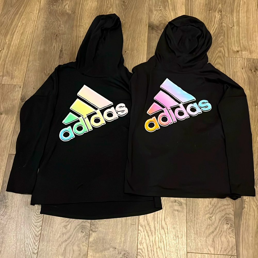 2 long sleeve girls adidas hooded tops